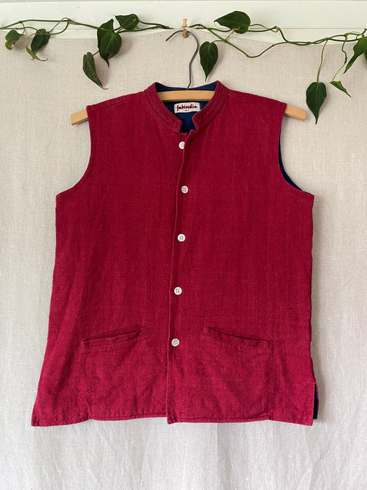 red silk button up vest